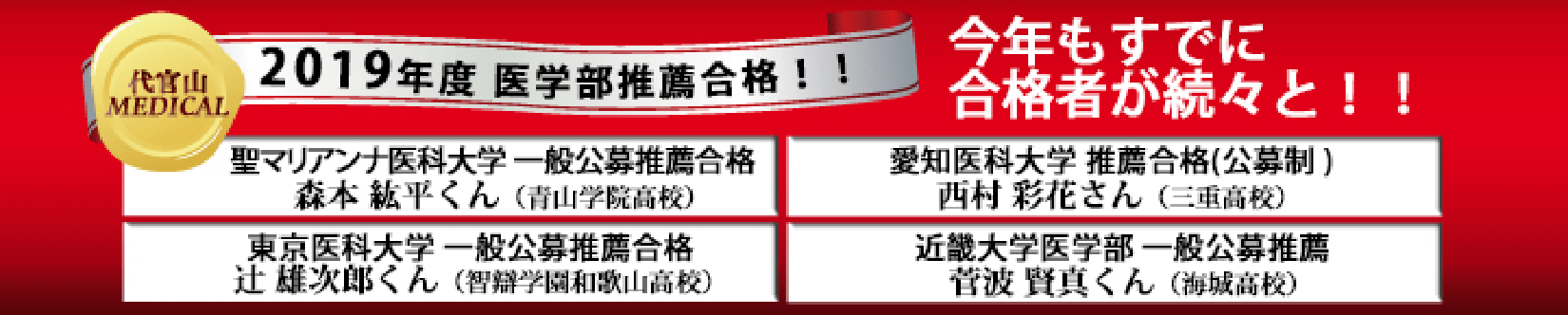 2019年度 医学部推薦合格実績