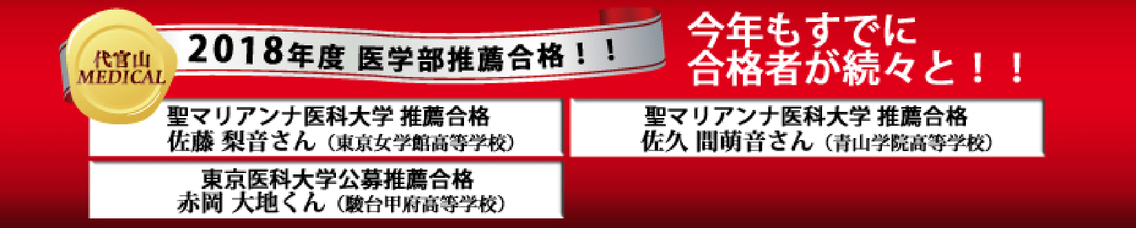 2018年度 医学部推薦合格実績